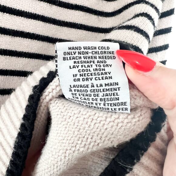 Magaschoni Women's Striped Sweater Small Gold Buttons Beige Black Minimalist - Picture 6 of 6